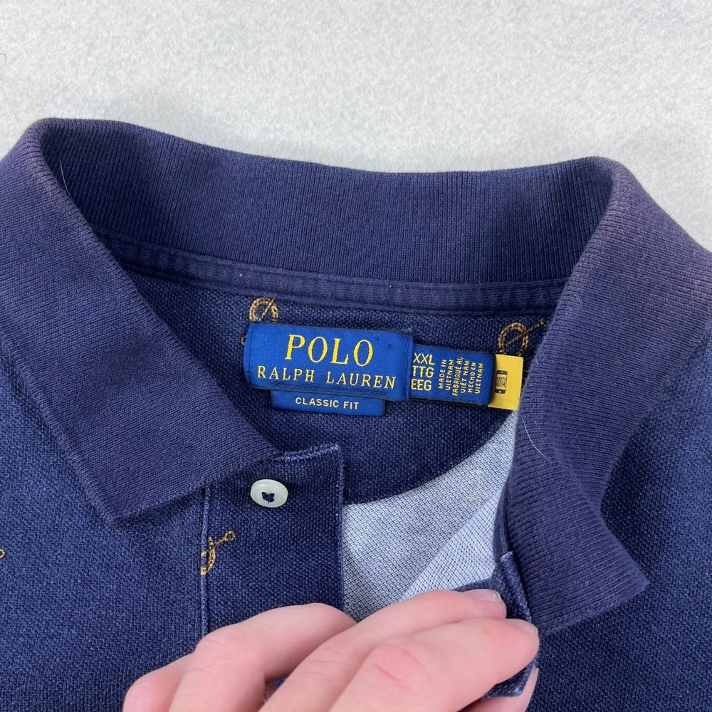 Polo Ralph Lauren Mens XXL Navy Blue Equestrian Saddle Stirrup Print Polo Shirt - Picture 2 of 6